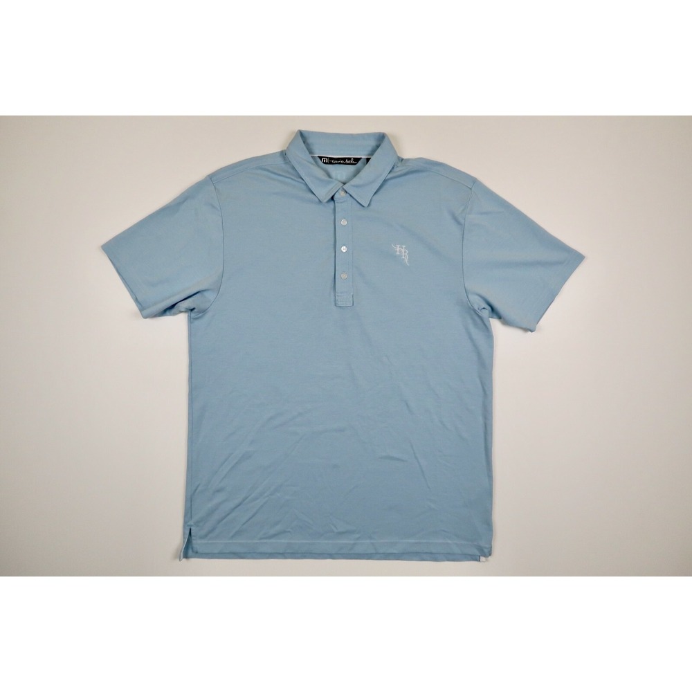 Travis Mathew Polo Shirt Mens XL Light Blue Pima Cotton Blend Embroidered Logo